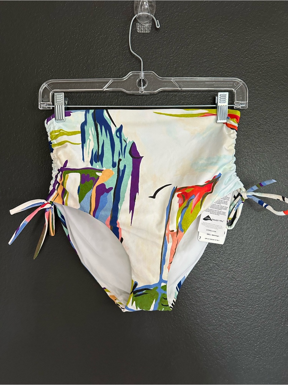Calia by Carrie Underwood Tahitian Print High Rise Ruched Side Tie Bikini Bottom - Picture 2 of 7
